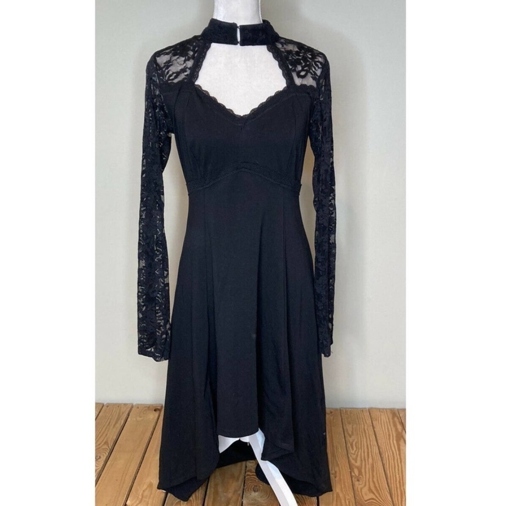 TRIPP NYC Daang Goodman Black Hi-Lo Lace Hem Dress Mock Neck Gothic Size S - Picture 6 of 10